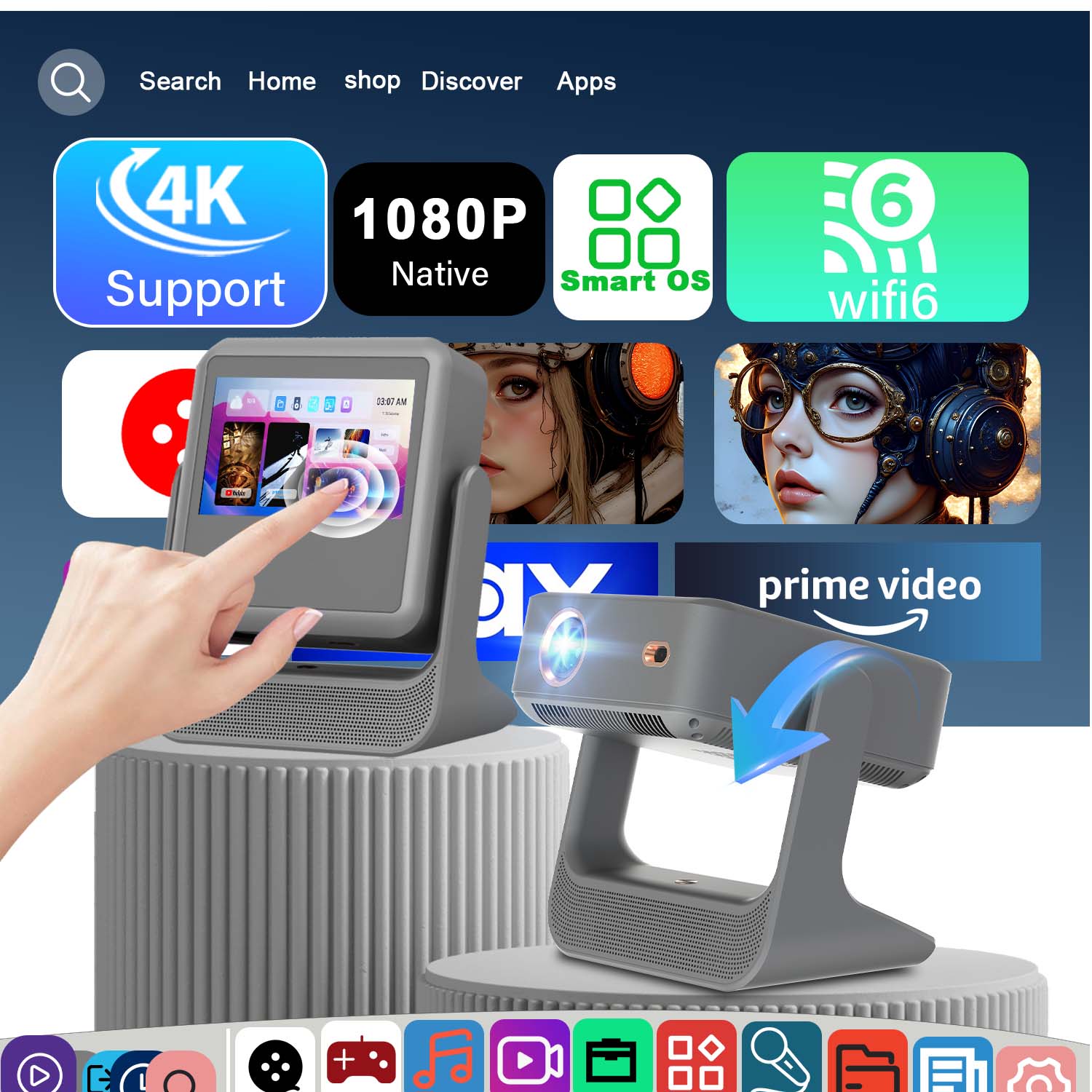 Home Gym Video - Projecteur tactile intelligent 7 pouces 4K